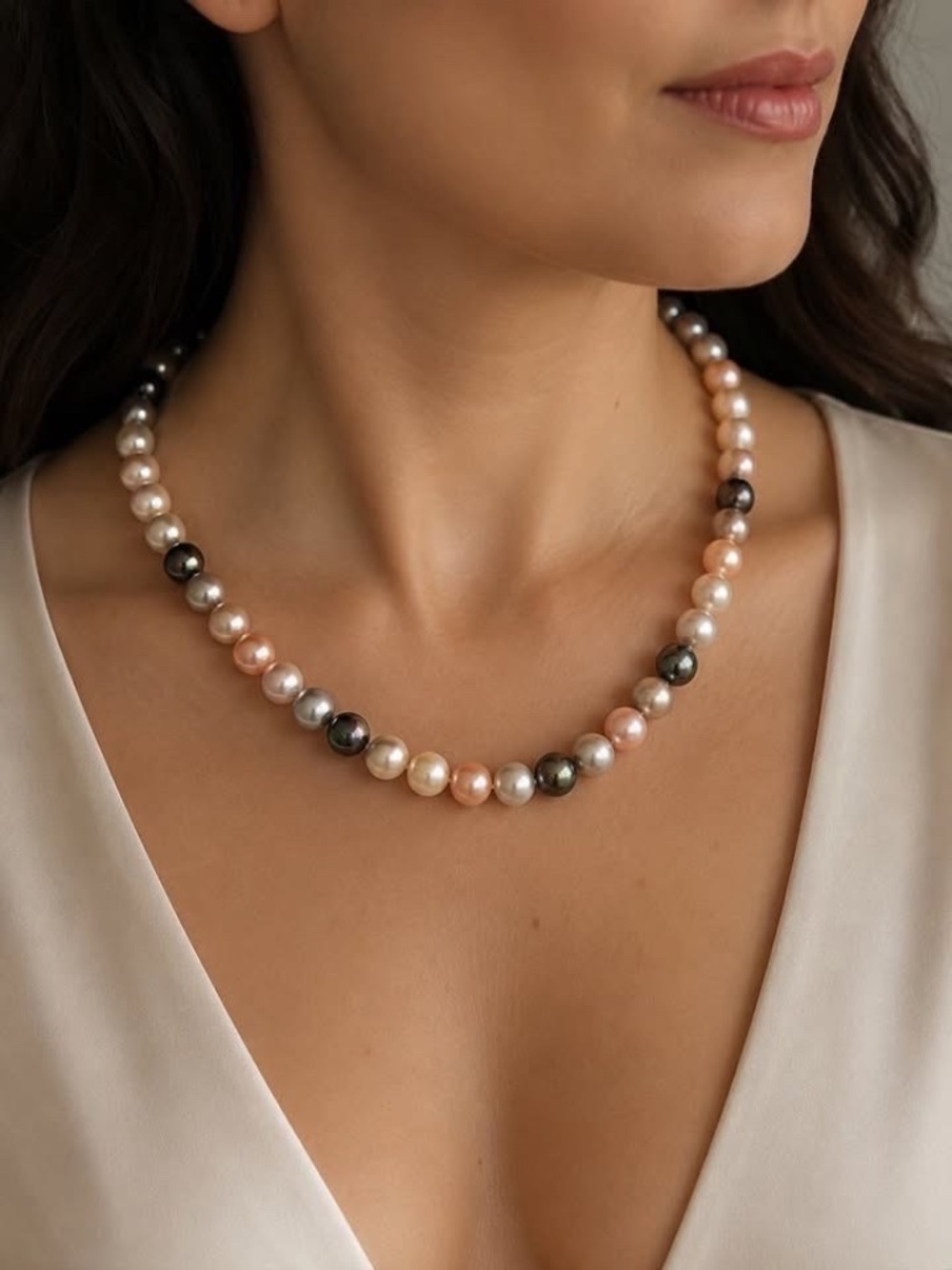 Rare Vintage Freshwater Multicolour Cultured Pearl Necklace – 14K Gold Clasp